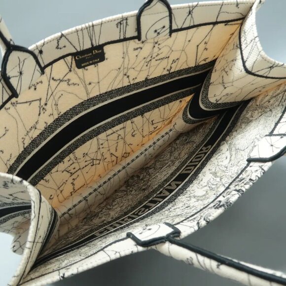 100% Authentic DIOR Book Tote Beige&Black Cloth Shoulder Bag 2152-113024 - Picture 9 of 12